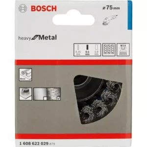 BOSCH csésze acélkefe csavart dróttal 75 x 0,5 mm, M14